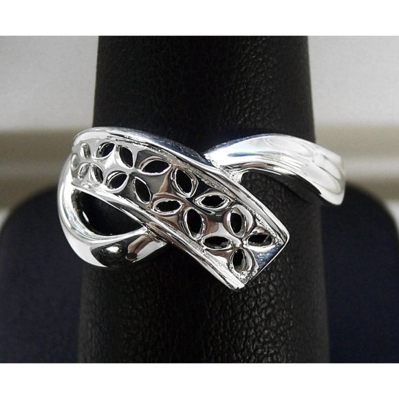 925 STERLING SILVER Flower Crossover Freeform Ring - Picture 1 of 13